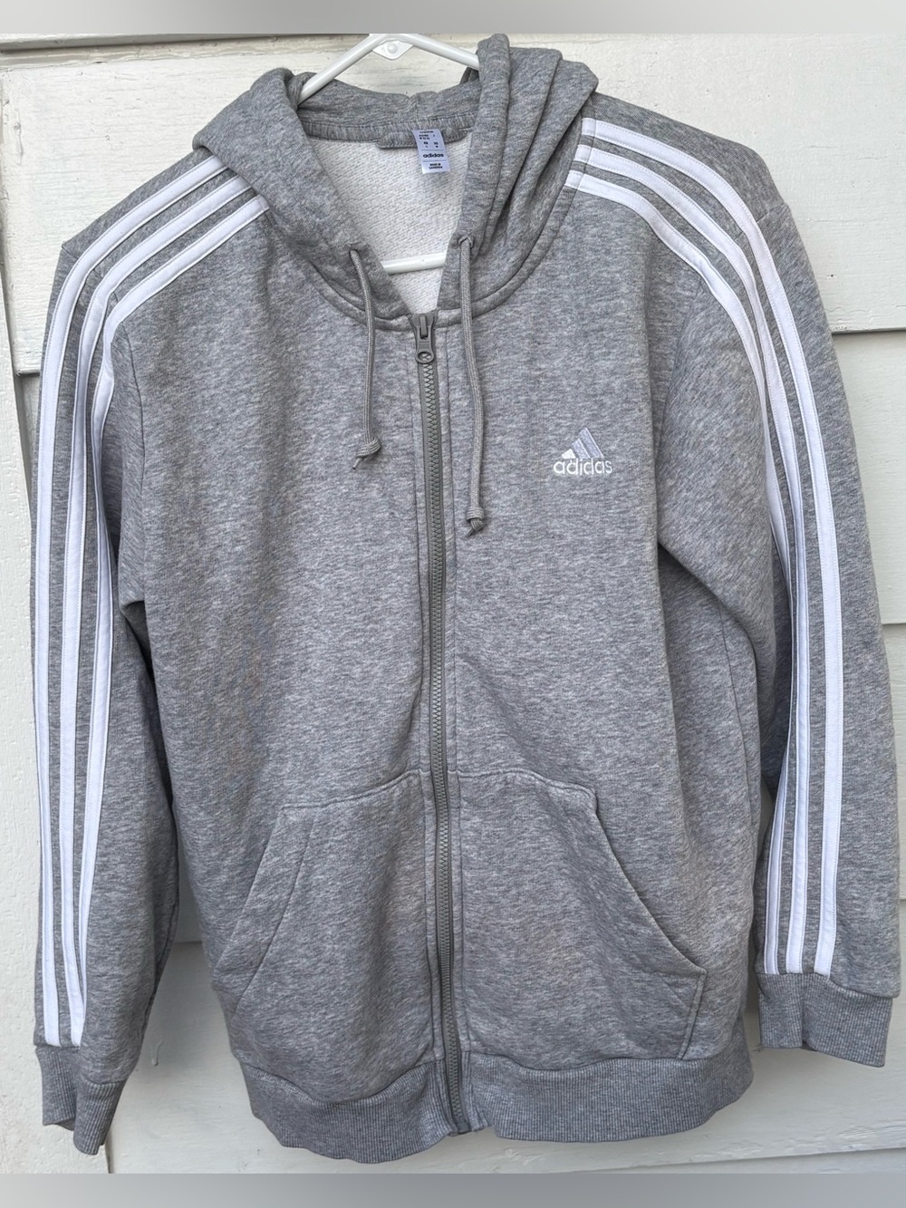 adidas Heather Gray Full-Zip Hoodie with White 3-Stripes